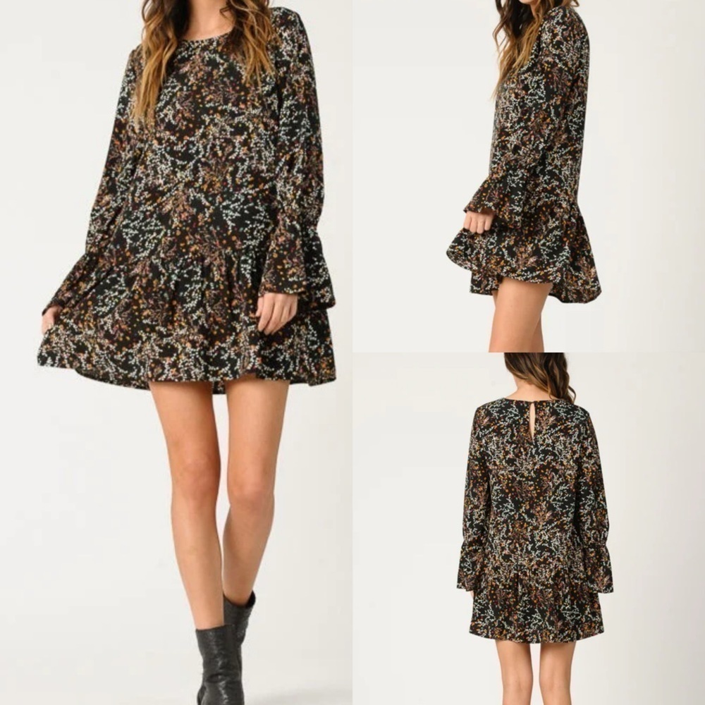 Lucca | Violet Poet Mini Dress Black Potpourri | Small